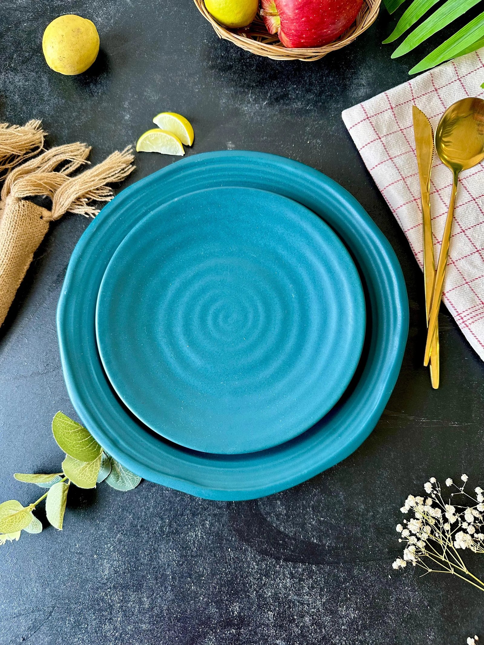 3D-Teal-Matte-Spiral-Plate-Set-of-2-The-Home-Palette-41456493822251 3D Spiral Plate - Set of 2 - Image 1